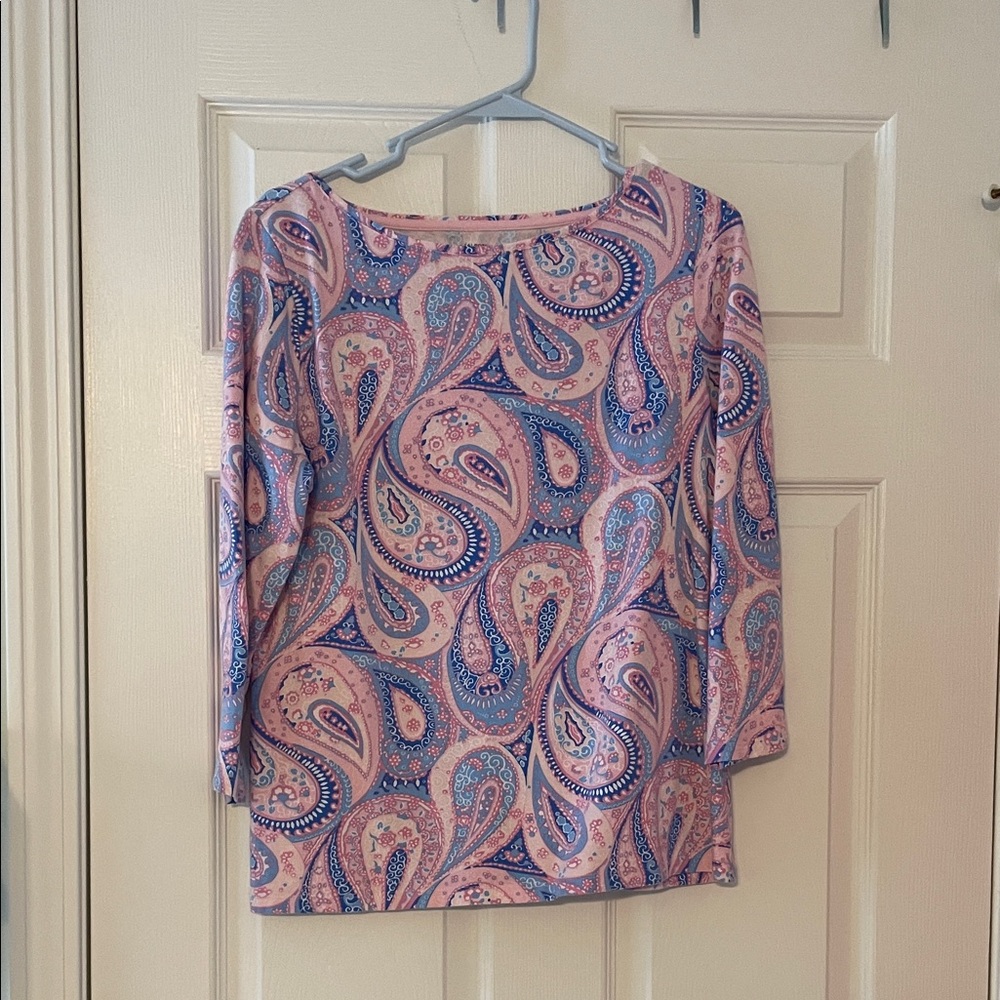 Talbots Pink and Blue Paisley 3/4 Sleeve Top